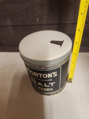 Vintage 1980's MORTON'S SALT Round 0.5 lt / 5" Hgt. Tin Canister; Bristol Ware
