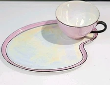 Vtg Rudolf Wachter RW? Bavarian Cup Saucer Snack Set Plate Pink Lustre Luster