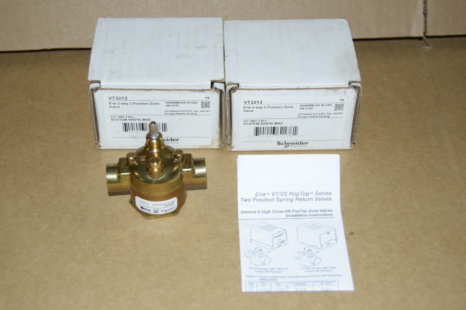 2 New! Schneider Electric VT2213 1/2" SWT 3.5Cv 2 WAY VALVE BODY 400 PSI Max