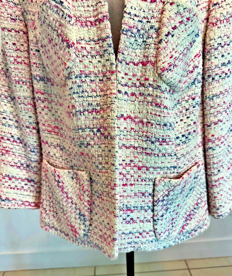 Alfani женщина Твидовый букл куртка Blazer розовый фиолетовый синий белый Sz M/L - Изображение 4 из 4