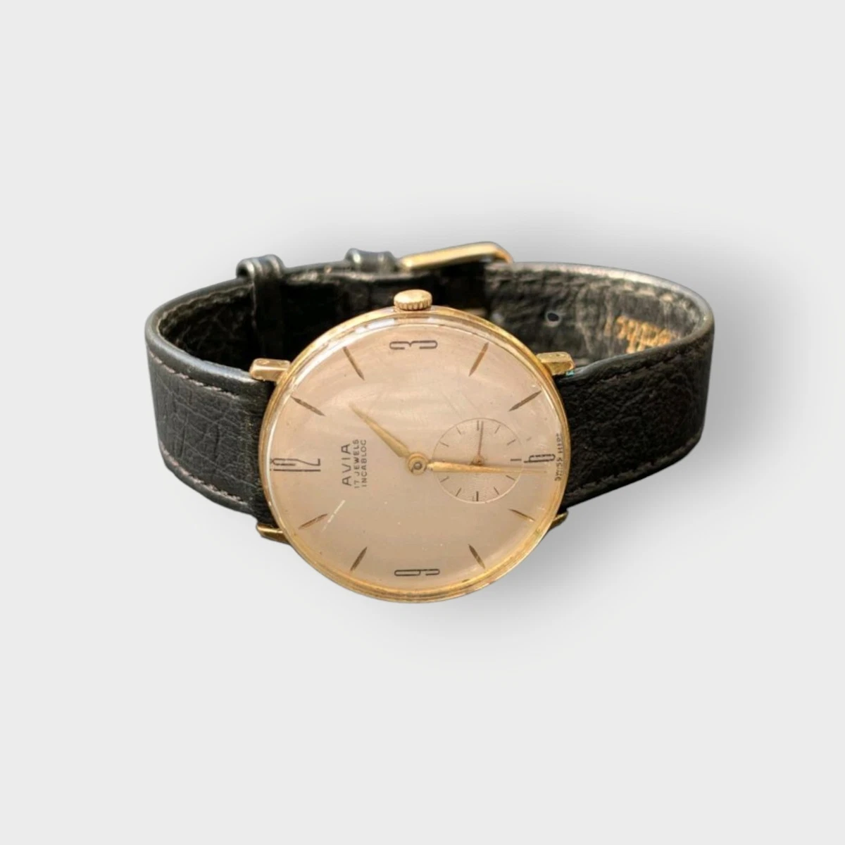 Vintage Avova 17Jewel Gold Tone Brown Lizard Skin Leather Slide Purse Watch Cognac Brown Lizard Leather Watch Strap main image 2