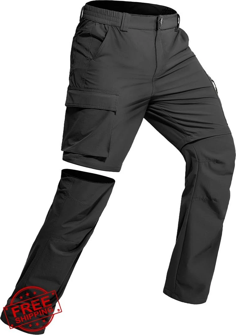 Mens Hiking Pants Convertible Zip Off Quick Dry Water Resistant Cargo