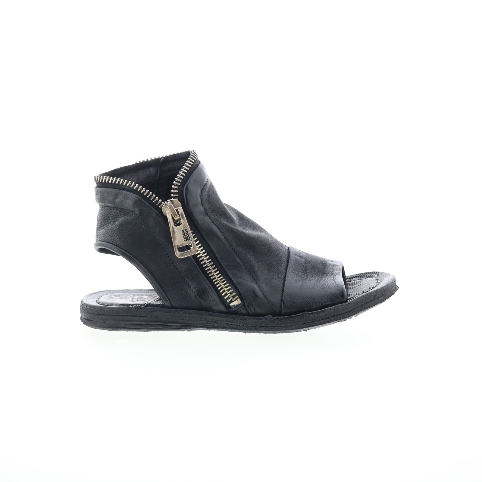 A.S. 98 Ritchie Womens Black Leather Zipper Mule Flats Shoes 36