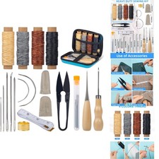 33 Pcs Heavy Duty Upholstery Repair Kit Leather Sewing Awl Needles Thread Case