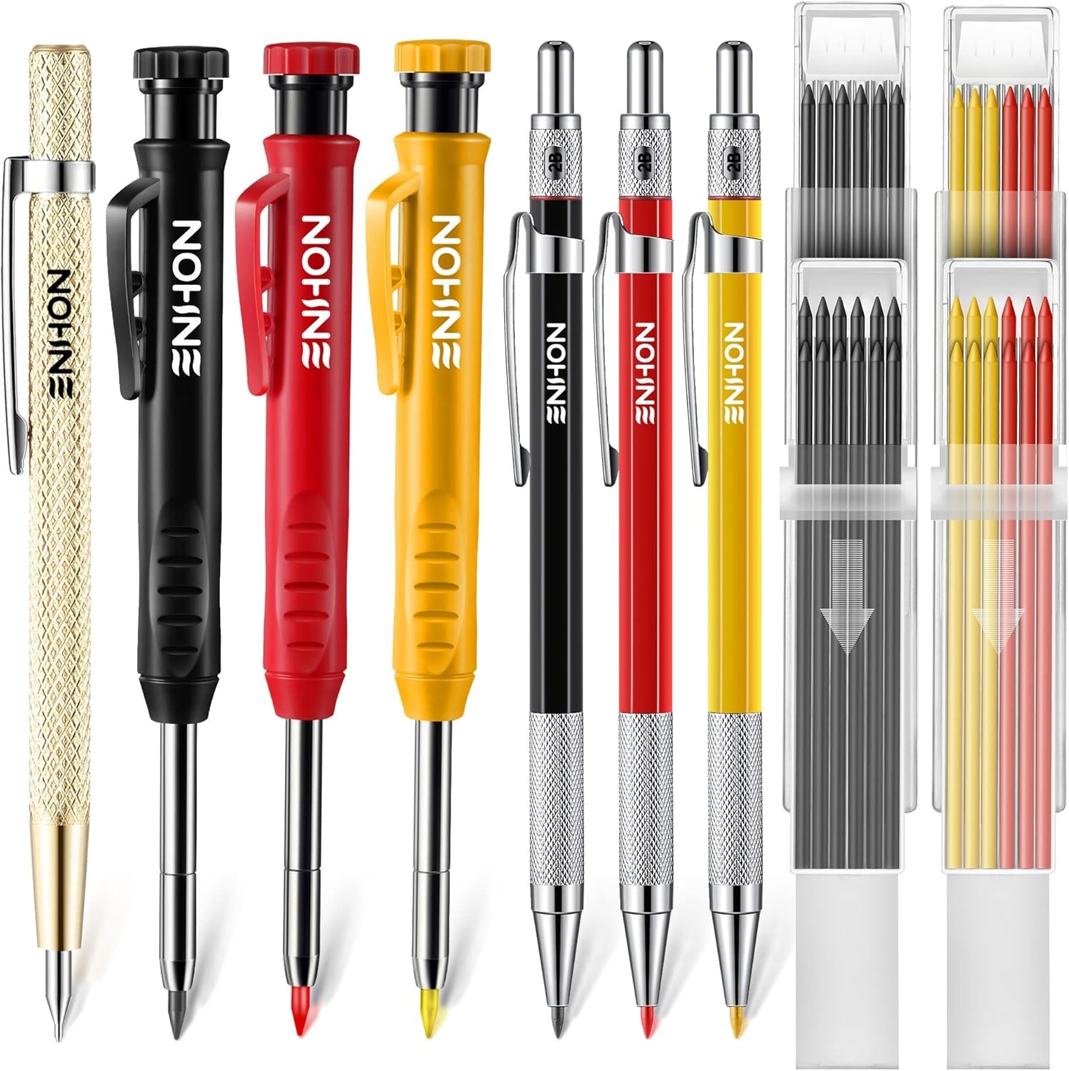 6 Pack Carpenter Pencil with Sharpener, Mechanical Carpenter