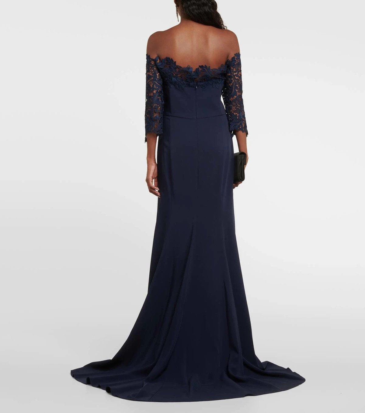 OSCAR DE LA RENTA £5770 Navy Crepe Guipure Lace Trim Gown Maxi Dress UK 20 US 16 image 9