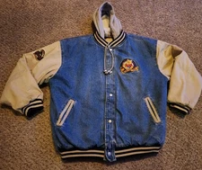 Vintage 90’s DISNEY Winnie The Pooh  Denim Sz LG Varsity Jacket No Bother Bear 