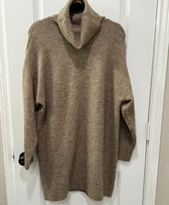 MNG Mango Wool Blend Oversized Turtleneck Sweater Tunic Women's S Taupe Cowl
