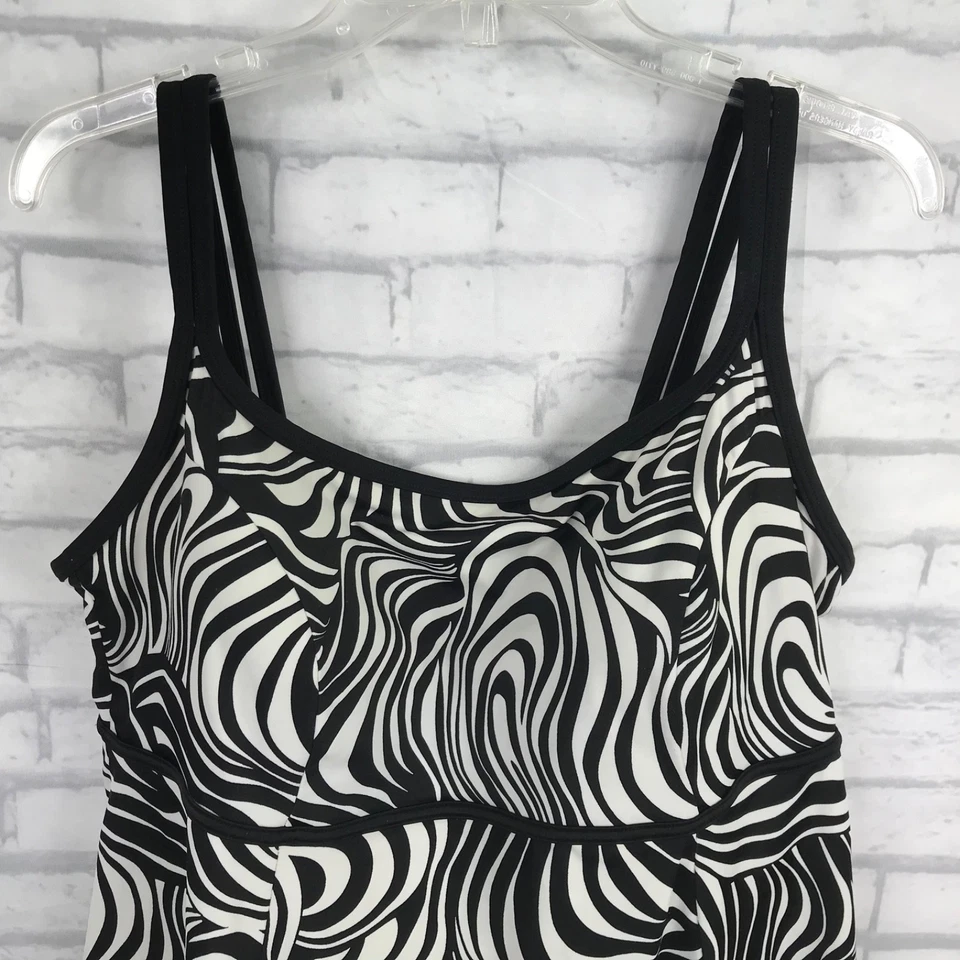 Longitude Womens Size 20W Blue Print One-Piece Swimsuit Swimdress Black White - Image 2 of 4