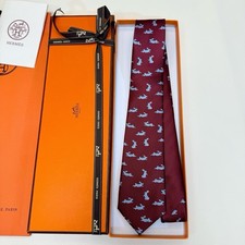 HERM S Men's Silk Designer Tie Burgundy Blue Animal Print One Size