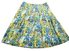 Talbots Skirt 8 Blue Green Yellow Floral Pleated Flare Office Career Preppy