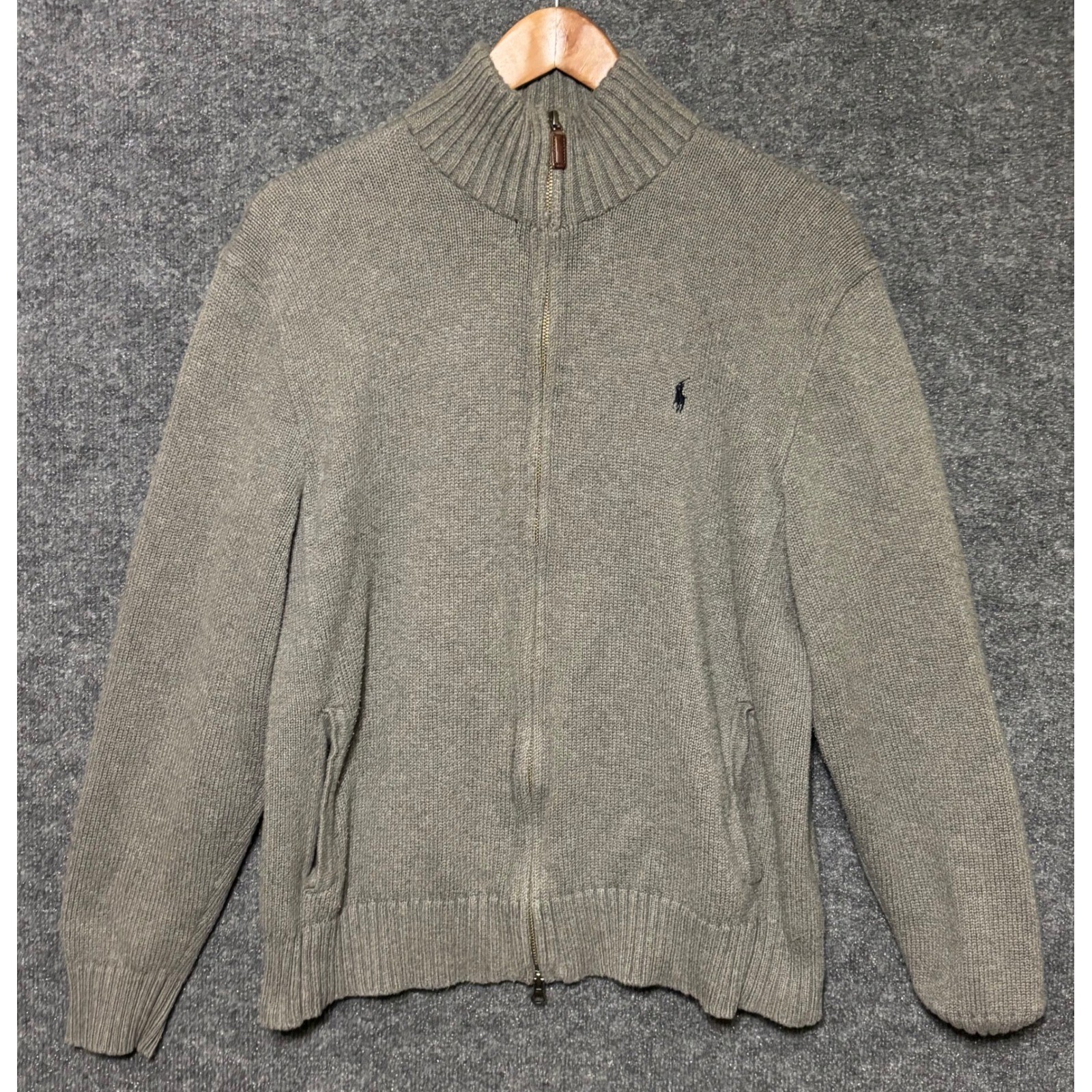 Polo Ralph Lauren Men Gray Knit Full Zip Mock Neck Sweater Size L