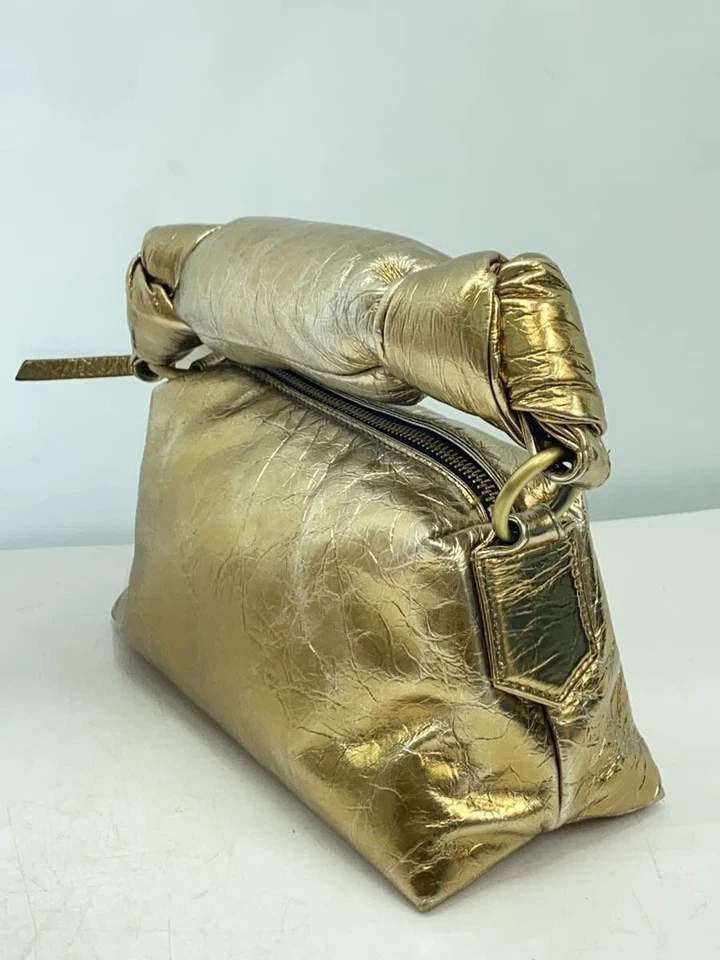 Mini Bolso de Mano Dries Van Noten Metálico Cuero Dorado Diseñador Bolso sin asas Cartera Foto 2 de 4