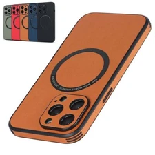 Luxury Mag Safe Magnetic Leather Rugged Case For iPhone 16 Pro Max 15 13 12 11