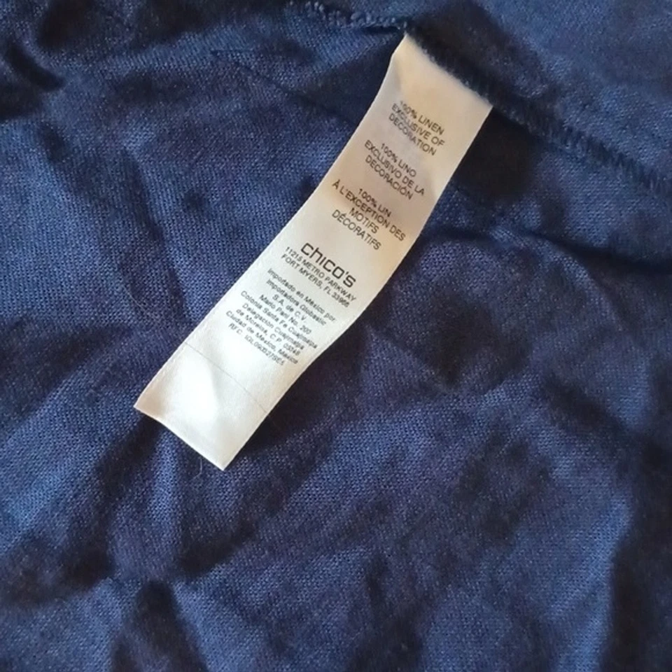 Chico's Blue Linen Lagenlook Jacket Blazer organza detail 2 LG - Image 3 of 4