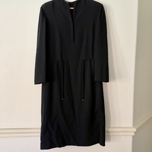 VTG Armani Collezioni Wool Blend Shirt Dress Cinch Waist Black Minimalist Career - Picture 3 of 13