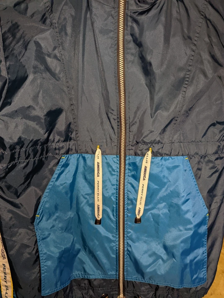 Terno de corrida vintage Perry Ellis America masculino corrida atletismo azul-petróleo tamanho grande - Imagem 2 de 4