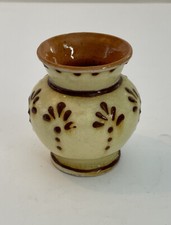 Vintage Hand Painted Miniature Stoneware Thumb Vase 2-1/8"T x 2"W Artist Signed
