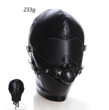 Leather Hood with Removable Eyes and Mouth Rubber Mask Cosplay Club Wear