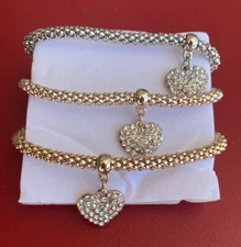 The Skyline Collection Lovely Heart Charmed Bracelets Set Of 3 Silver & Gold