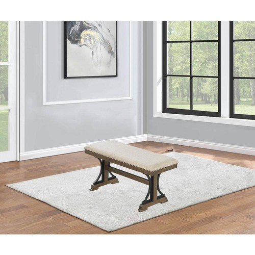 Banco de entrada para muebles de la mejor calidad 17" tela de lino Martha sin respaldo roble marrón - Imagen 3 de 3