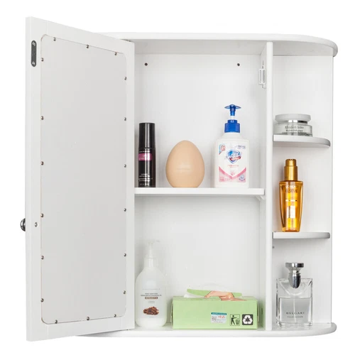 3-tier Single Door Mirror Indoor Bathroom Wall Mounted Cabinet Shelf White US - Picture 8 of 16
