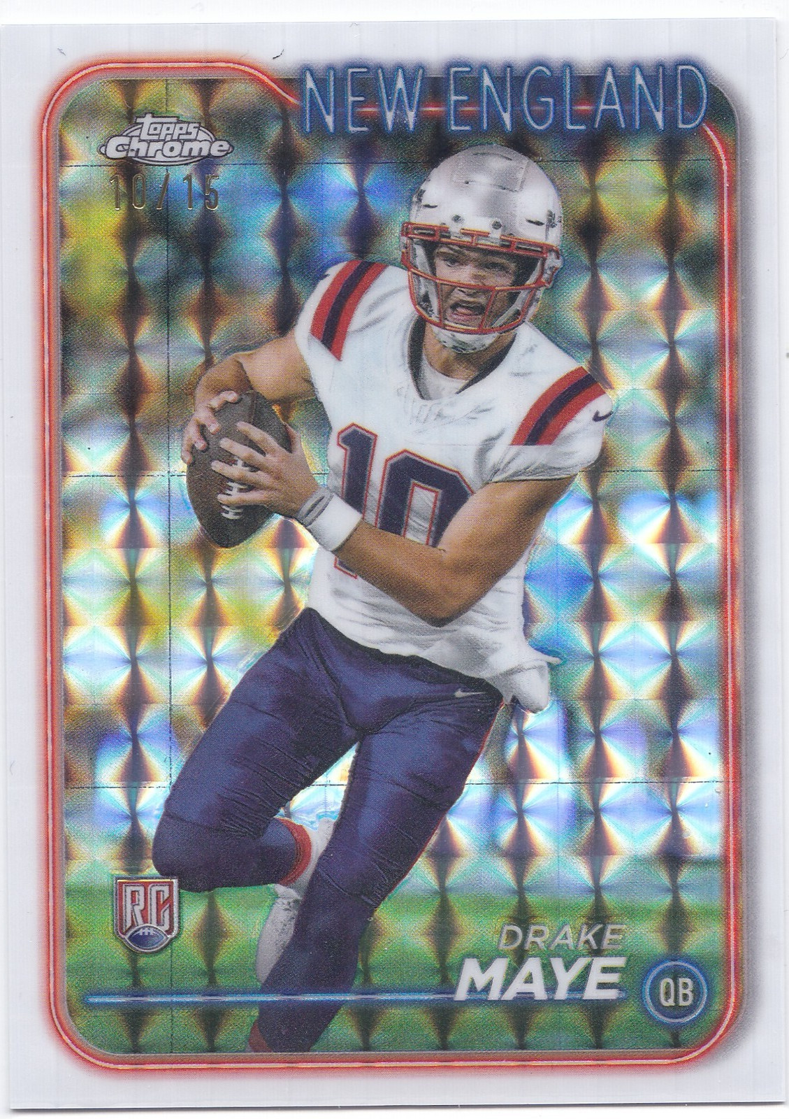 2024 Topps Chrome Drake Maye #203 White Geometric Refractor  10/15 JERSEY # RC