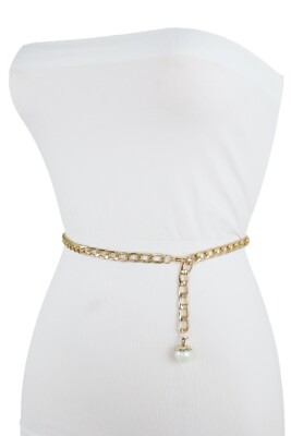 Women Thin Band Fashion Belt Gold Metal Chain Pearl Bead  display picture 3