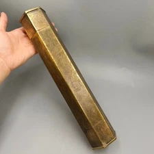 Vintage Brass Incense Container Hexagon Tube Painting Scroll Storage Decor