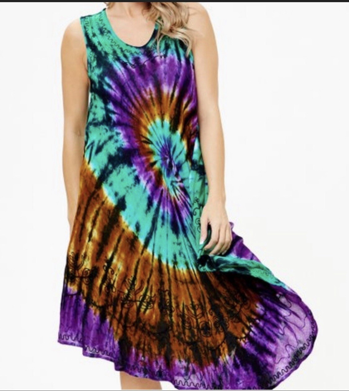 Women’s Boho Summer Sundress with Umbrella Tie-Dye Floral Print for Beach Resort-image