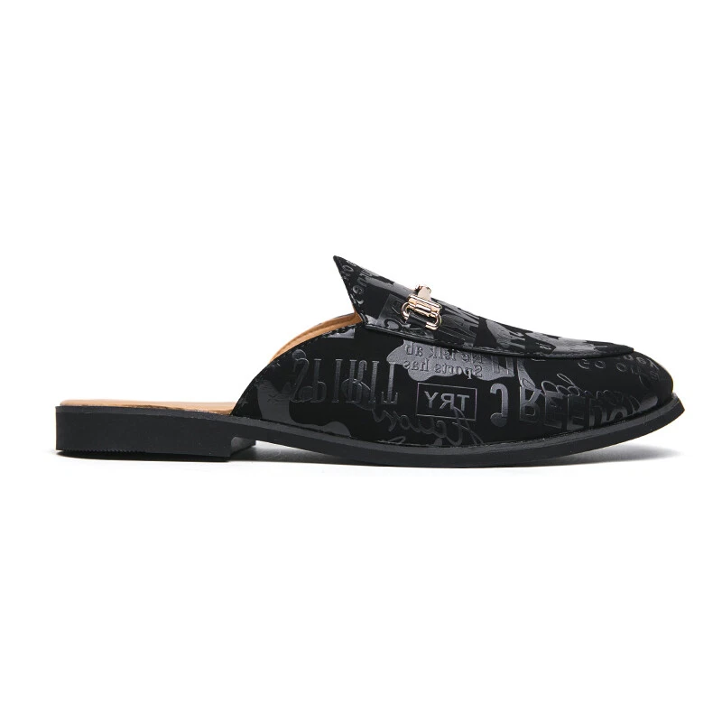 Hombres Moda Cuero Sin Espalda Sin Cordones Mula Oro Hebilla Mocasines Zapatos Transpirables Foto 4 de 4