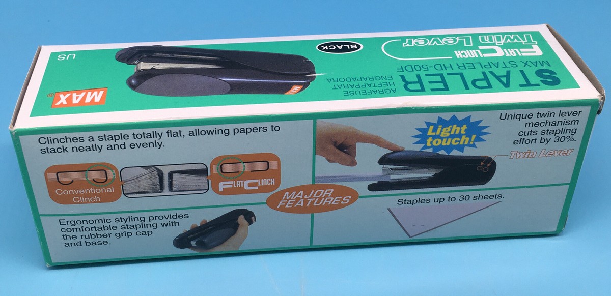 Max Flat-Clinch Black Standard Stapler with 30 Sheet Capacity (HD-50DFBK)