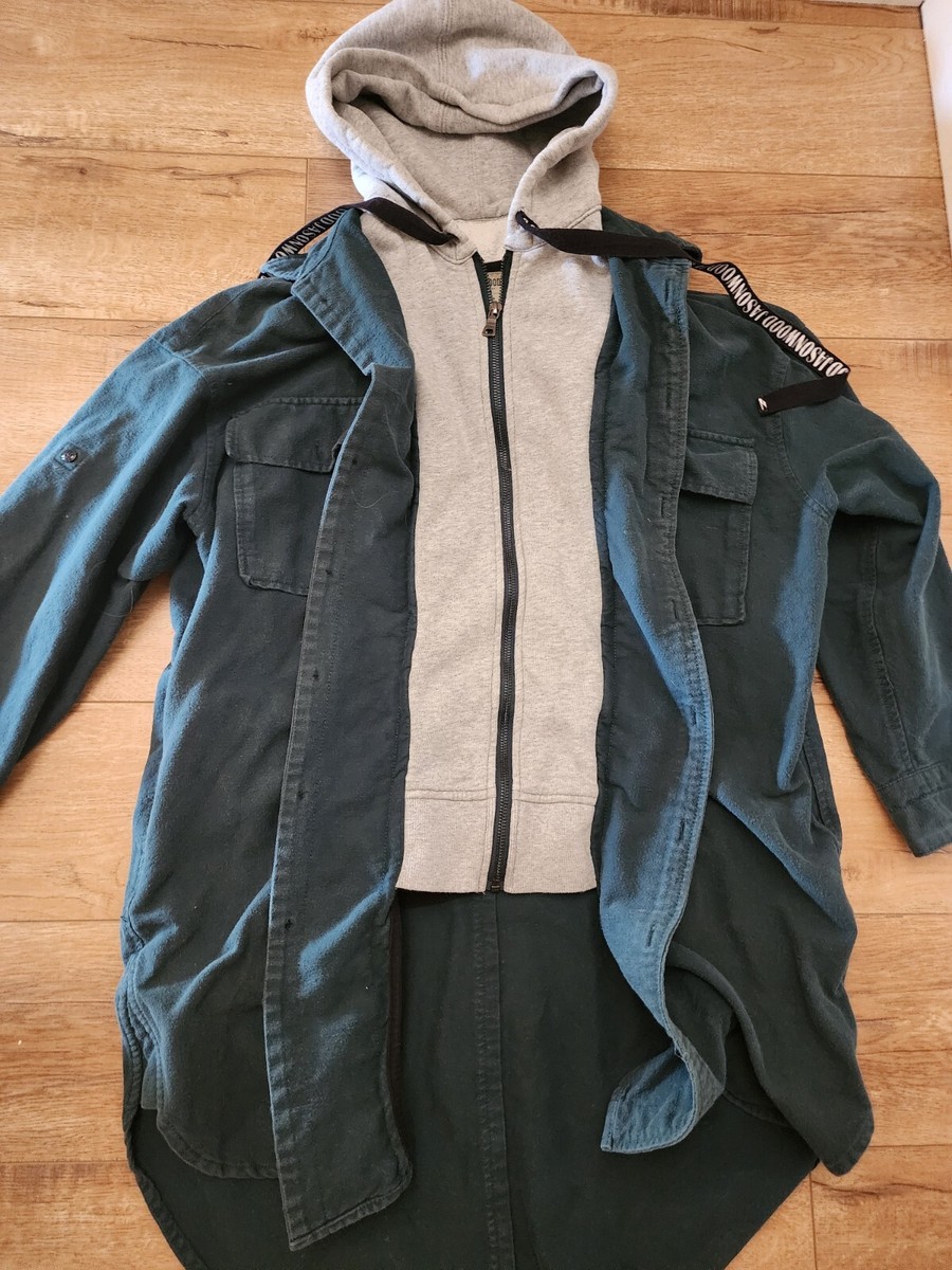 RARE Vintage 90s Jasonwood Hybrid Hooded Long Denim Jacket Coat