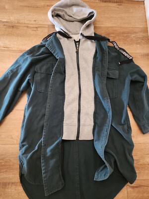 RARE Vintage 90s Jasonwood Hybrid Hooded Long Denim Jacket Coat
