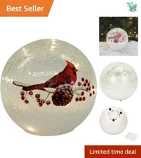 6-Inch Cardinal on Pinecone LED Light Up Globe - Classic Tabletop Decoration
