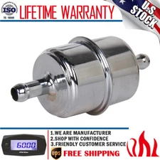 Chrome Canister Fuel Filter Fits 3/8" ID Hose Carbureted InLine Car Gas Filter