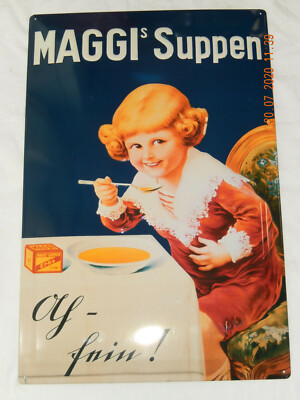 MAGGI`S SUPPEN Blech-Werbeschild, ERBS 2Teller L+B:59,5 x 39,5cm, NEU, unbenutzt