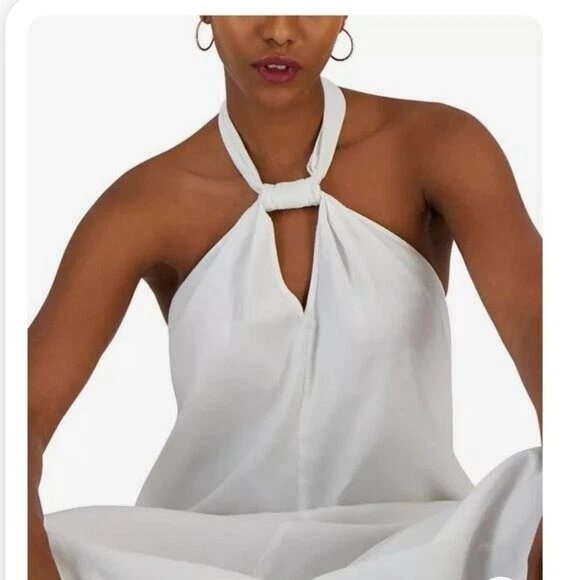 NUEVO SIN ETIQUETAS I.N.C. Maxi vestido halter de lino blanco International Concepts para mujer talla 4X Foto 2 de 4