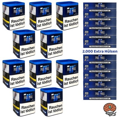 Pall Mall Blue Tabak Dose 10x 38g, 2000 Pall Mall Blau Xtra Hülsen