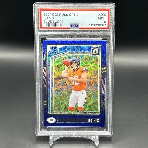 Bo Nix 2024 Panini Donruss Rated Rookie #209 Optic Blue Scope Prizm (RC) PSA 9