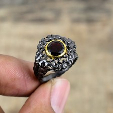 Black Onyx Black And Gold Plated 925 Sterling Silver Ring S.7.5 R87025