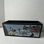 Large Wood Rectangular Black Window Box Planter Hand-Painted Snowman Village — photo 1