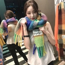 Acne Studios Mohair Check Scarf Blue Orange Green Stylish Accessory