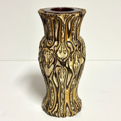 Vintage NEW ZEALAND PONGA Wood Vase 8'' with Liner Mamaku Tree Carved Tiki Decor