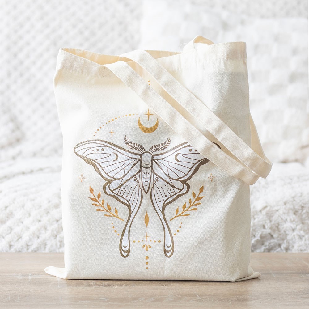 Luna Moth Crescent Moon Wiccan Pagan Themed Polycotton Canvas Tote Shopping Bag