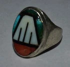 Vintage Zuni Ring Turquoise Coral MOP ring size 6.25 Sterling Silver Old Pawn