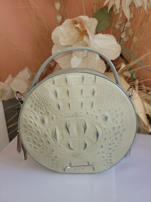 GUC Brahmin Leather Lane Circle Handbag Ocean Collodi Crossbody Silver Hardware