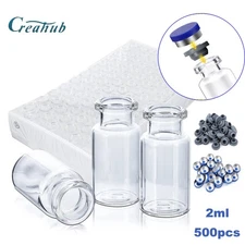 500pcs 10ml Clear Sample Headspace Vials w/ Cap, Crimp Top Caps Glass Bottles
