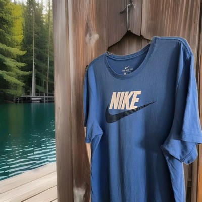 The Nike Tee Men's Blue Logo Spellout CENTER SWOOSH Workout T-SHIRT Size XL