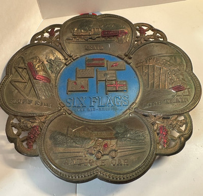 Vintage Metal Six Flags Ashtray/Wall Plaque Flume Ride, Train Made in Japan